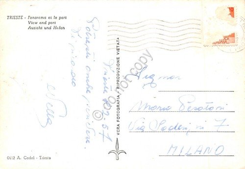 Cartolina Trieste Panorama e porto 1957
