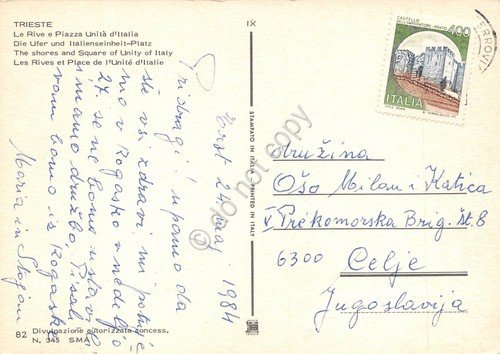 Cartolina Trieste Piazza Unità d'Italia e le rive 1984