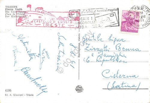 Cartolina Trieste Piazza Unità Notturno 1961
