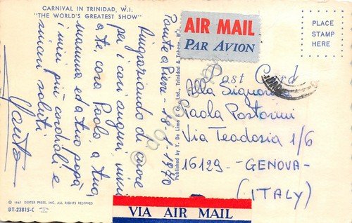 Cartolina Trinidad Carnival 1970 air mail stamp