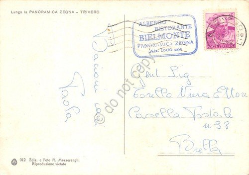 Cartolina Trivero Panoramica Zegna vedute timbro a targhetta Albergo Bielmonte | Immagine Gallery 2