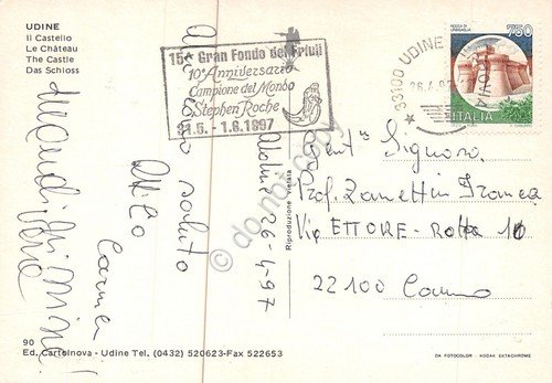 Cartolina Udine Castello Timbro 15 Gran Fondo del Friuli Campione …