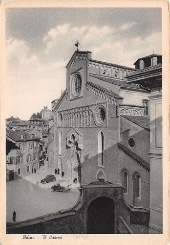 Cartolina Udine Duomo animata auto d'epoca anni '40 | Immagine principale