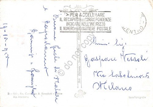 Cartolina Udine Piazza Libert? timbro targhetta PT anni '50 grinze