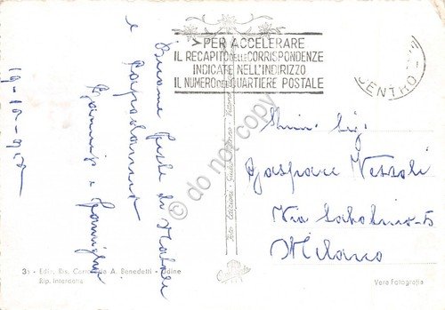 Cartolina Udine Piazza Libertà timbro targhetta PT anni '50 grinze