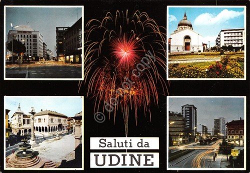 Cartolina Udine vedute fuochi artificiali timbro targhetta 1965 | Immagine principale