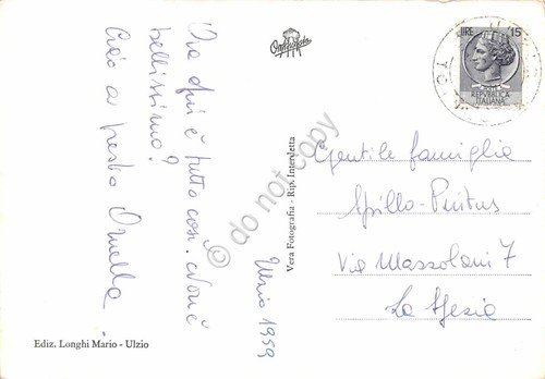 Cartolina Ulzio panorama con torrente e neve 1959