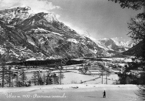 Cartolina Ulzio panorama invernale neve sciatore 1959