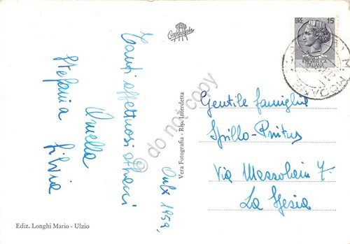 Cartolina Ulzio panorama invernale neve sciatore 1959