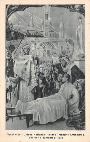 Cartolina Unione Nazionale Italiana trasporto ammalati a Lourdes 1939 | Immagine principale
