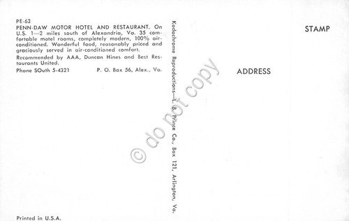 Cartolina US Alexandria, Va Penn Daw Motor Hotel | Immagine Gallery 2