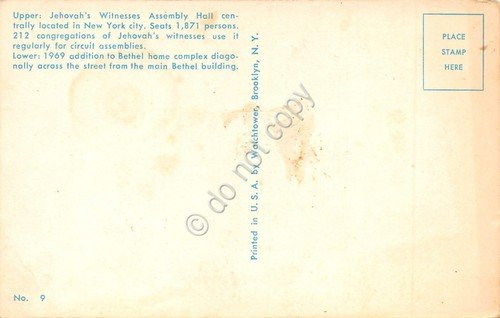 Cartolina USA NY Jehovah's Witnesses Assembly Hall | Immagine Gallery 2
