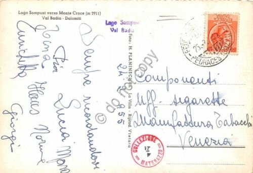 Cartolina Val Badia Dolomiti Lago Sompunt verso Monte Croce 1955