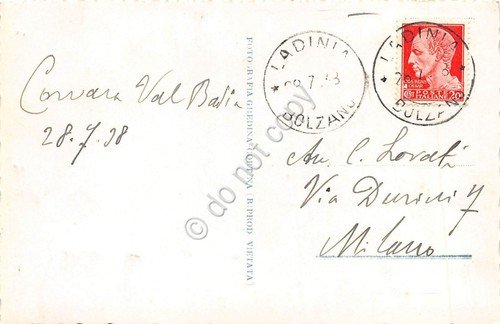 Cartolina Val Badia Sass Songher panorama con mucche 1938 | Immagine Gallery 2