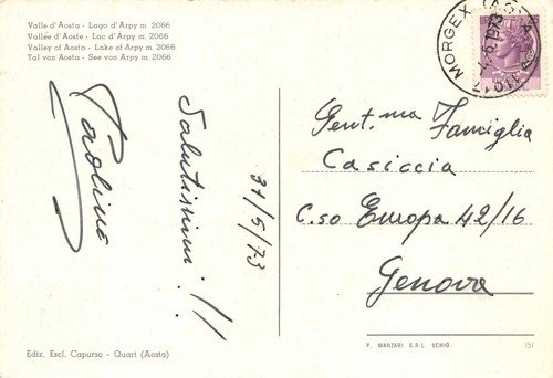 Cartolina Val d'Aosta Lago di Arpy 1973 | Immagine Gallery 2