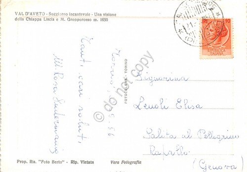 Cartolina Val D' Aveto Chiappa Liscia M. Gropporosso 1956 (Genova) | Immagine Gallery 2