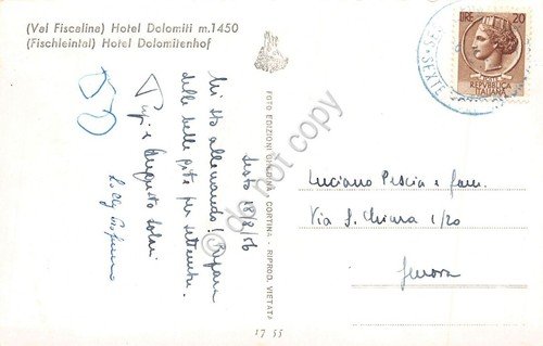 Cartolina Val Fiscalina Hotel Dolomiti 1956 | Immagine Gallery 2