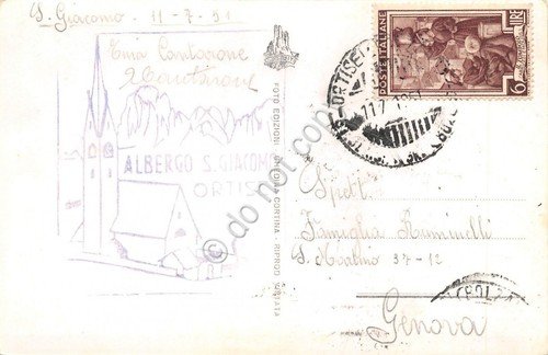 Cartolina Val Gardena San Giacomo verso Sassolungo 1951 Timbro Albergo | Immagine Gallery 2