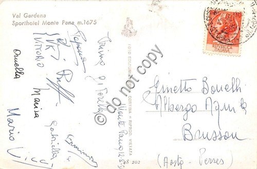Cartolina Val Gardena Sport Hotel Monte Pana 1954 Ed. Ghedina