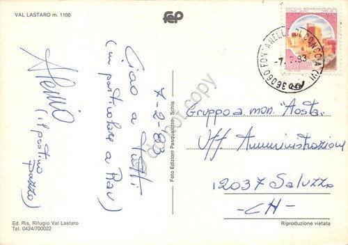 Cartolina Val Lastaro vedute varie sci auto d'epoca parcheggio 1983