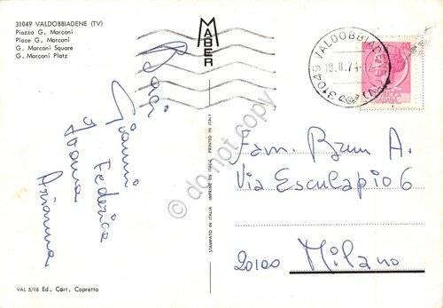Cartolina Valdobbiadene Piazza Marconi 1974