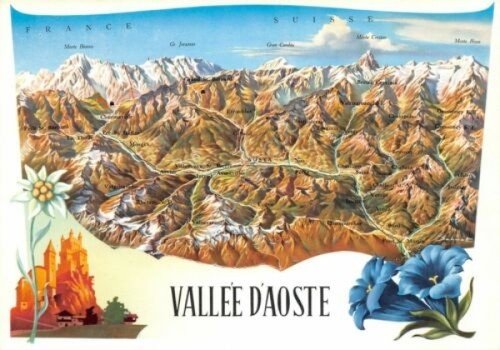 Cartolina Valle D'aosta la valle con località | Immagine principale