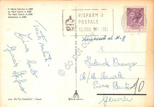 Cartolina Valle d' Aosta Monte Cervino e lago