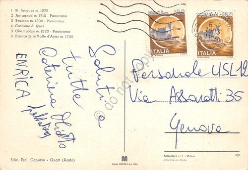 Cartolina Valle D'Ayas vedute varie costumi tradizionali 1983 (Aosta) | Immagine Gallery 2