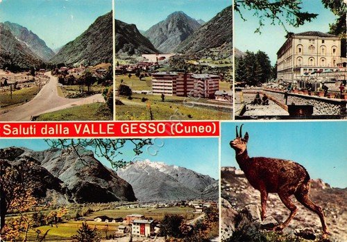 Cartolina Valle Gesso vedute edifici e Panorama 1969