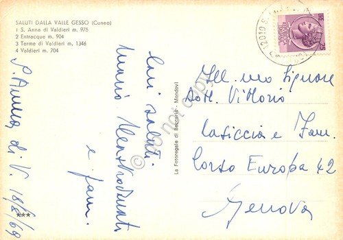 Cartolina Valle Gesso vedute edifici e Panorama 1969