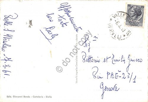 Cartolina Valle S. NIcolao Frazioni Pizzoglio e Murazze 1961 | Immagine Gallery 2