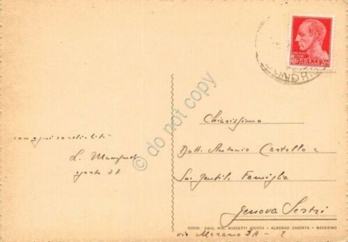 Cartolina Valle Spluga Madesimo panorama parziale 1937