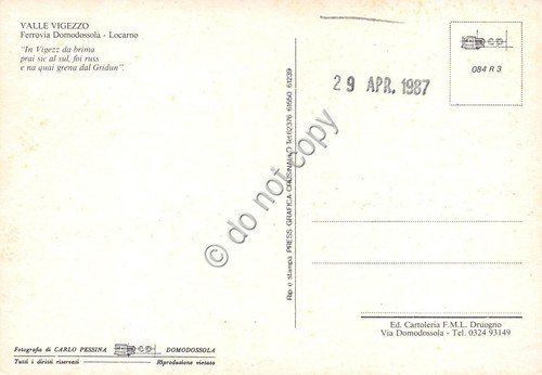 Cartolina Valle Vigezzo Ferrovia Domodossola Locarno