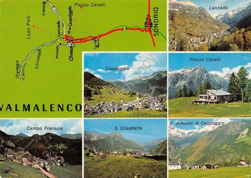Cartolina Valmalenco vedute varie località e mappa (Sondrio) | Immagine principale