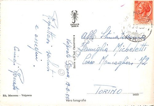 Cartolina Valprato Soana panorama paese e Colle dell'Arietta 1955 | Immagine Gallery 2