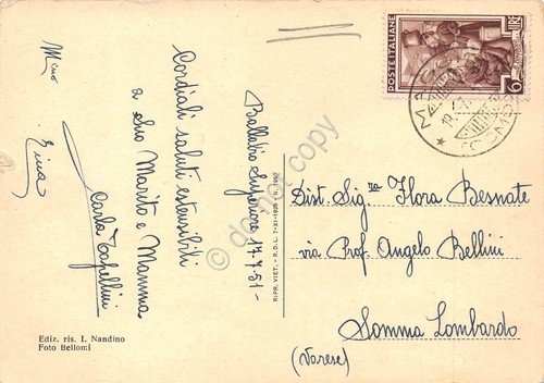 Cartolina Valsassina Ballabio Superiore panorama con Grignetta 1951 bordo danneg