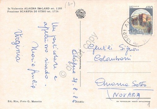 Cartolina Valsesia Alagna Scarpia di Otro 1986