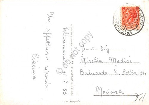 Cartolina Valtournache Lago Bleu e Monte Cervino 1955