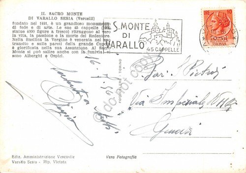 Cartolina Varallo Sesia Panorama 1956 timbro Sacro Monte