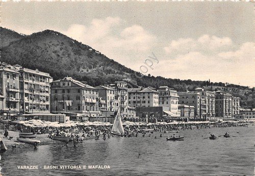 Cartolina Varazze Bagni Vittoria e Mafalda 1952