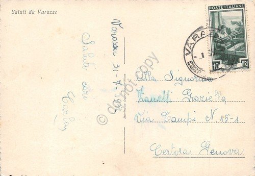 Cartolina Varazze Bagni Vittoria e Mafalda 1952
