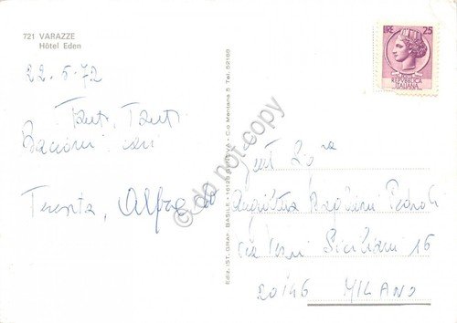 Cartolina Varazze Hotel Eden 1972