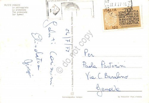 Cartolina Varazze Passeggiata Bagni Nettuno 1977