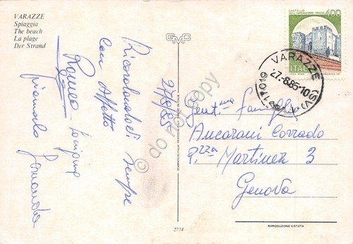 Cartolina Varazze Spiaggia animata edifici 1985