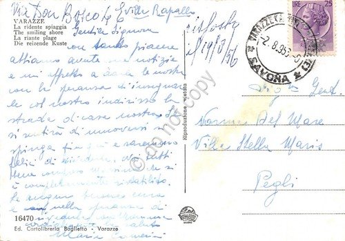 Cartolina Varazze Spiaggia ombrelloni stabilimento auto d'epoca 1956