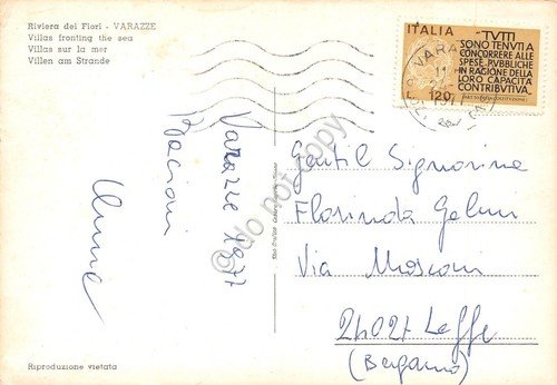 Cartolina Varazze ville sul mare 1977 (Savona)