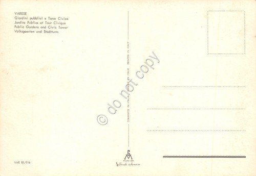 Cartolina Varese Giardini Pubblici Torre Civica