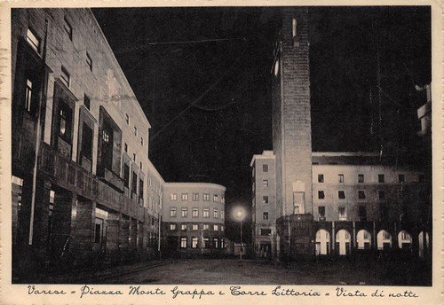 Cartolina Varese Piazza Monte Grappa Torre Littoria notturno 1939