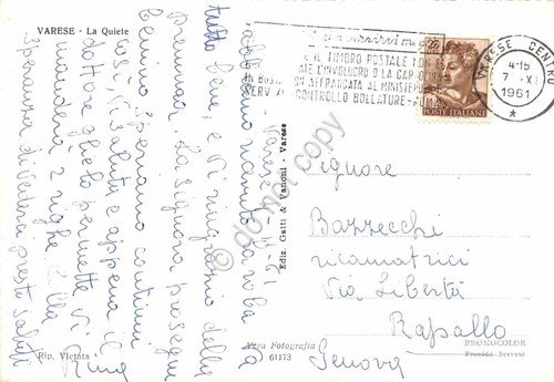 Cartolina Varese Villa La Quiete 1961 Timbro PT | Immagine Gallery 2