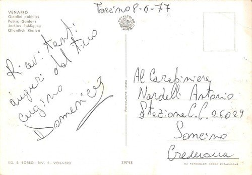 Cartolina Venafro Giardini Pubblici 1977 (Isernia)